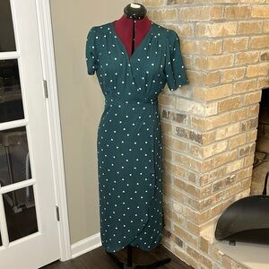 Emerald and Cream Polkadot Midi Wrap Dress